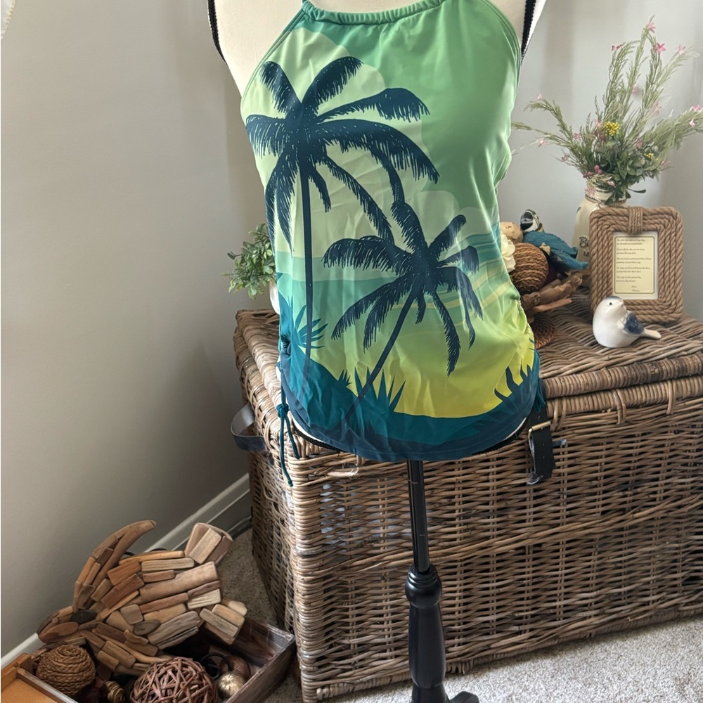 Green and Blue Palm Tree Tankini Top and bottom size L